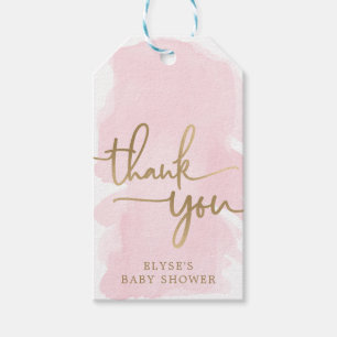 Pink Watercolour Gold Baby Shower Favour Tag
