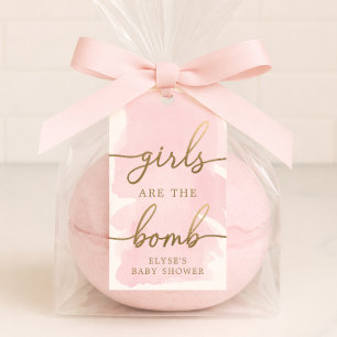 Pink Watercolour Gold Bath Bomb Favour Tag