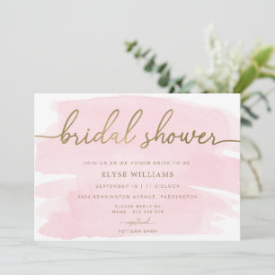 Pink Watercolour Gold Bridal Shower Invitation