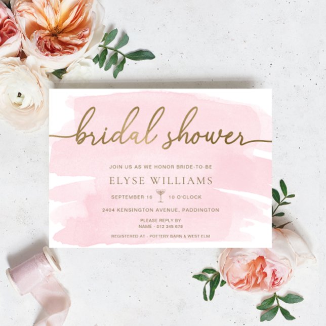 Pink Watercolour Gold Bridal Shower Invitation (Bridal Shower Invitation Pink Watercolour Gold )