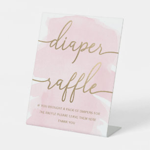 Pink Watercolour Gold Diaper Raffle Pedestal Sign