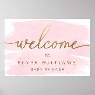 Pink Watercolour Gold Welcome Sign