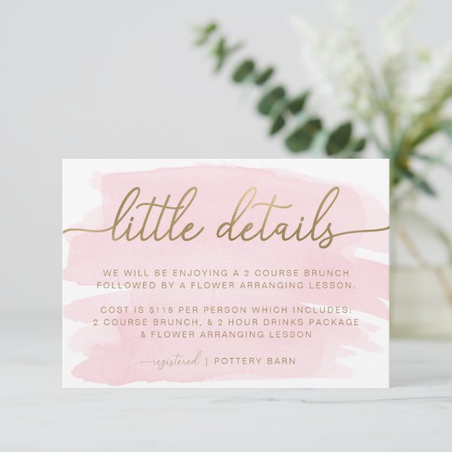 Pink Watercolour Little Details Insert Card (Standing Front)