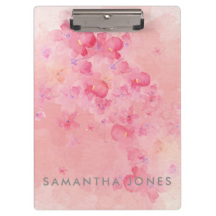 Pink Watercolour Paint Pastel Flowers Clipboard