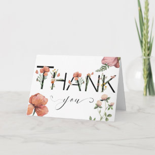 Pink Watercolour Poppies Thank You Card