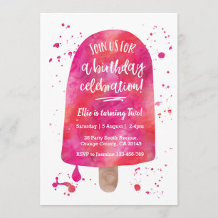 Pink Watercolour Popsicle Birthday Invitation