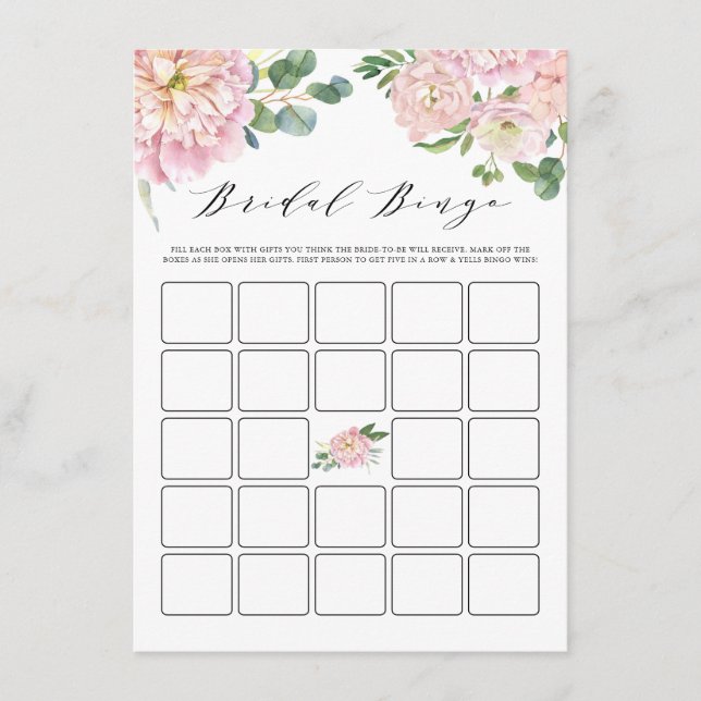 Pink Watercolour Roses Bridal Shower Bingo Game Enclosure Card (Front)
