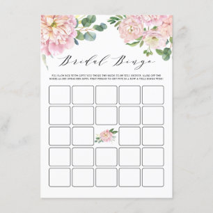 Pink Watercolour Roses Bridal Shower Bingo Game Enclosure Card
