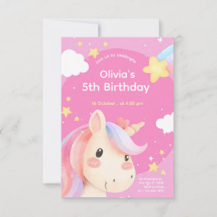 Pink Watercolour Unicorn Birthday Invitation