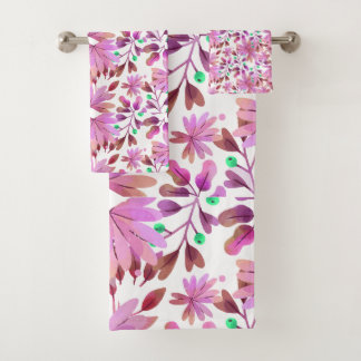 Pink watercolour winter flowers background bath towel set