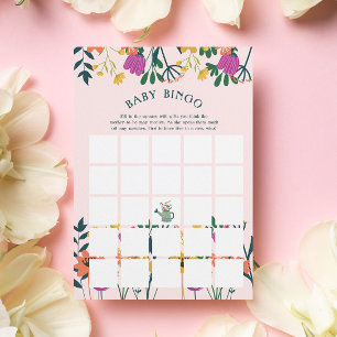 Pink Watering Can Bloom Baby Shower Bingo Game Invitation