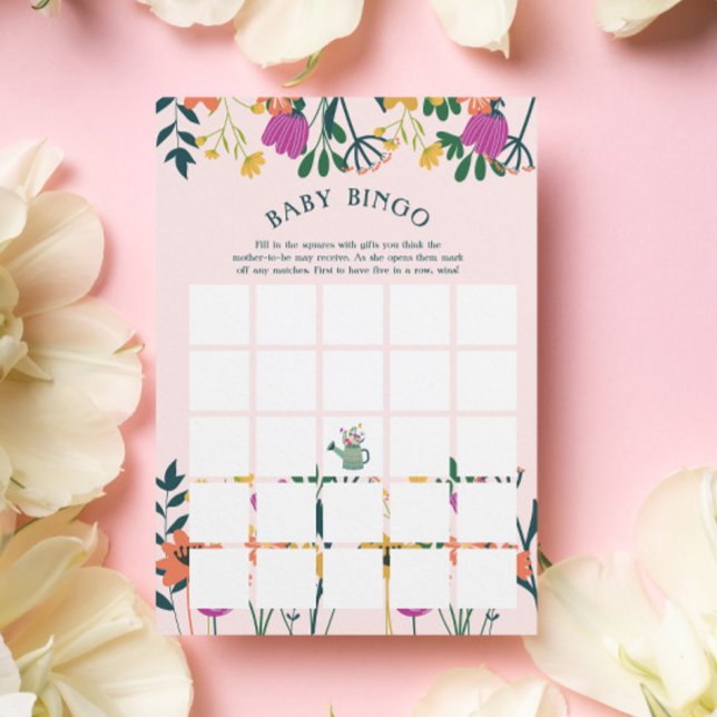 Pink Watering Can Bloom Baby Shower Bingo Game Invitation (Creator Uploaded)