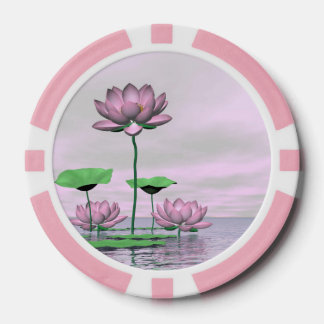 Pink waterlilies and lotus flowers - 3D render Poker Chips