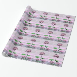 Pink waterlilies and lotus flowers wrapping paper