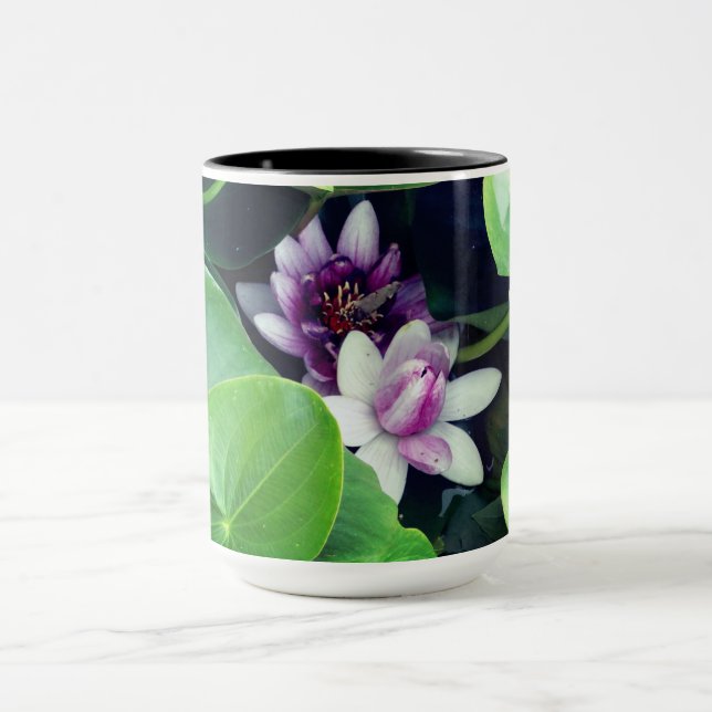 Pink Waterlilies Floral Photo Throw  Mug (Center)