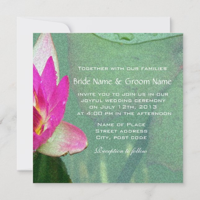 pink waterlily flower blank invitation (Back)