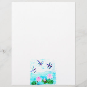 Pink Waterlily Pond Painting with Dragonfly