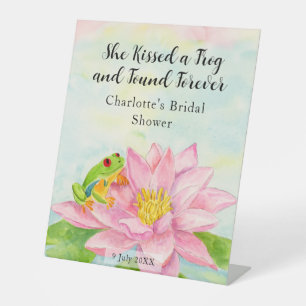 Pink Waterlily & Tree Frog Birthday Bridal Shower Pedestal Sign
