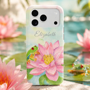 Pink Waterlily & Tree Frog Personalised