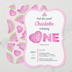 Pink Watermelon 1st Birthday Party Invitation