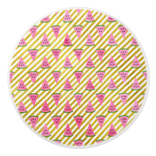 Pink Watermelon and Yellow Stripe Summer Pattern Ceramic Knob