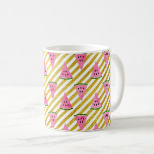 Pink Watermelon and Yellow Stripe Summer Pattern Coffee Mug