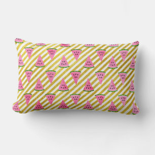 Pink Watermelon and Yellow Stripe Summer Pattern Lumbar Cushion
