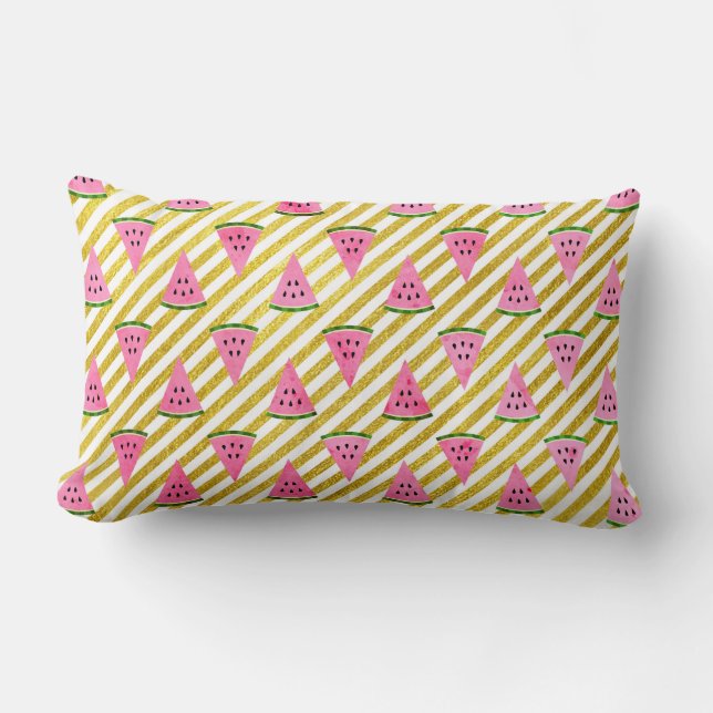 Pink Watermelon and Yellow Stripe Summer Pattern Lumbar Cushion (Front)