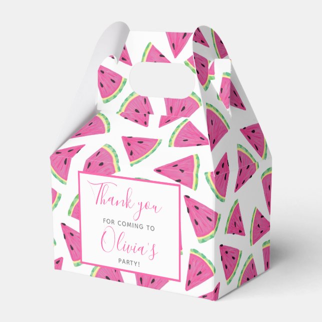 Pink Watermelon birthday party Thank You Favour Box (Front Side)