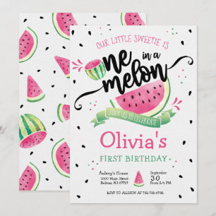 Pink Watermelon First Birthday Invitation