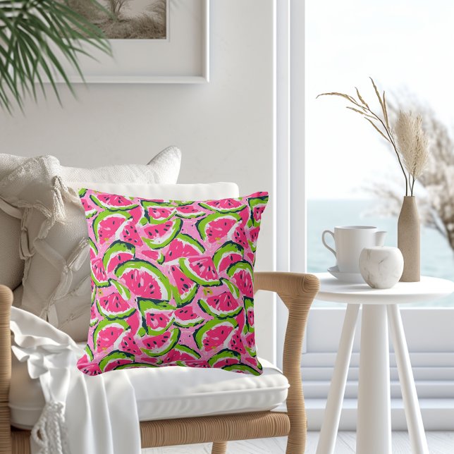 Pink Watermelon Fruit Slices Pattern Preppy Cushion (Creator Uploaded)