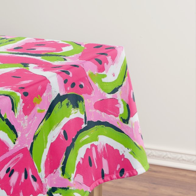 Pink Watermelon Fruit Slices Pattern Preppy Tablecloth (In Situ)