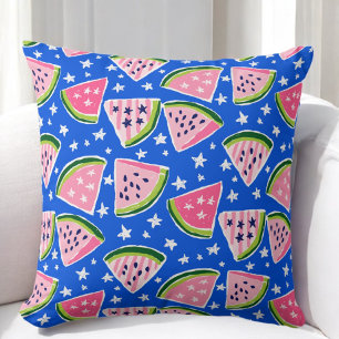 Pink Watermelon Fruit Slices Stars Pattern Preppy Cushion