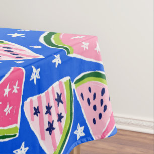 Pink Watermelon Fruit Slices Stars Pattern Preppy Tablecloth