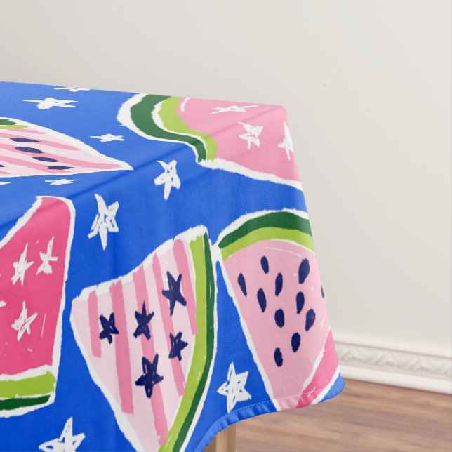Pink Watermelon Fruit Slices Stars Pattern Preppy Tablecloth (In Situ)