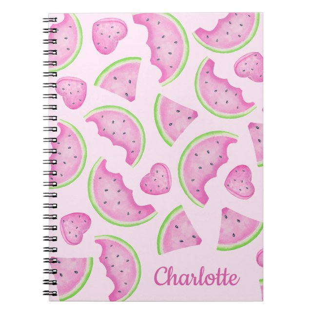 Pink Watermelon Notebook – Custom Name Summer Jour (Front)