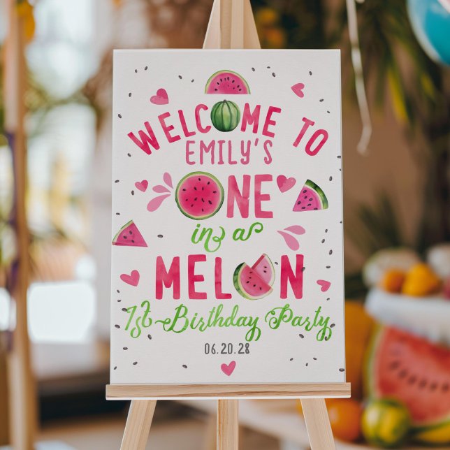 Pink Watermelon, One in a melon welcome sign (pink one in a melon, girl summer 1st birthday welcome sign, birthday party decor.)