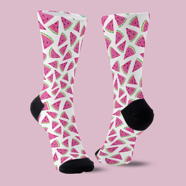 Pink Watermelon Pattern Socks (Fun watermelon pattern fruity summer socks.)