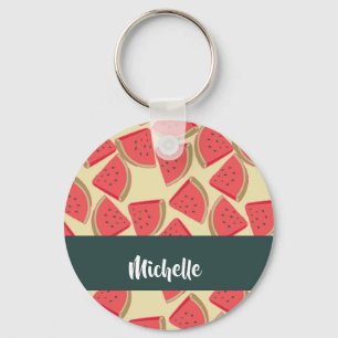 Pink watermelon slices on yellow key ring