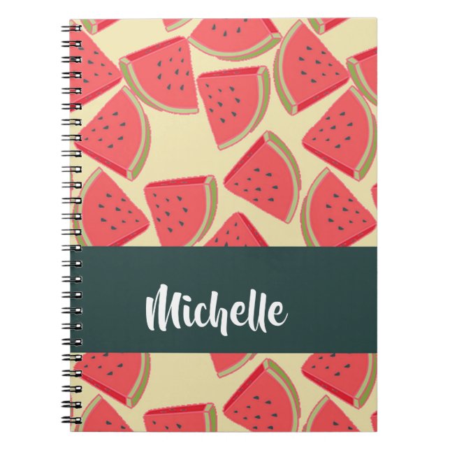 Pink watermelon slices on yellow notebook (Front)
