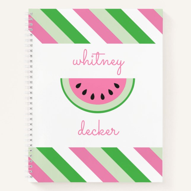 Pink Watermelon Stripes Personalised Notebook (Front)