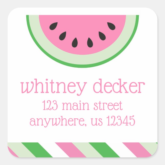 Pink Watermelon Stripes Return Address Labels (Front)