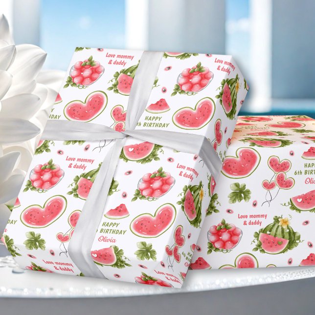 Pink Watermelon Summer Birthday Name Text Wrapping Paper (Pink Watermelon Summer Birthday Name Text Wrapping Paper)