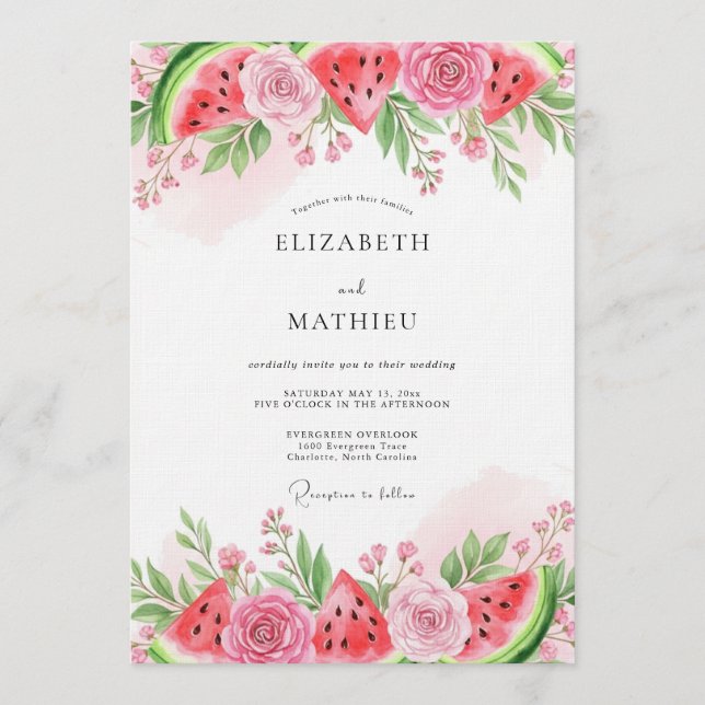 Pink Watermelon Whimsical Wedding Invitation (Front)