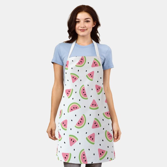 Pink Watermelons, Watermelon Seeds, Summer Pattern Apron (Worn)