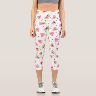 Pink Watermelons, Watermelon Seeds, Summer Pattern Capri Leggings