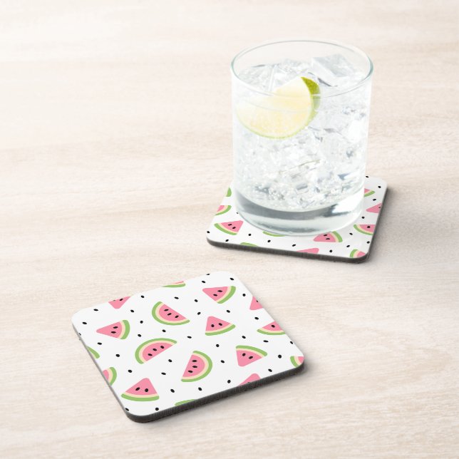 Pink Watermelons, Watermelon Seeds, Summer Pattern Coaster (Right Side)