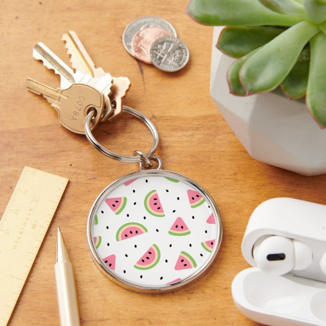 Pink Watermelons, Watermelon Seeds, Summer Pattern Key Ring (Desk)