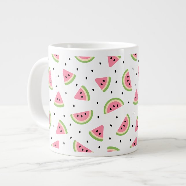 Pink Watermelons, Watermelon Seeds, Summer Pattern Large Coffee Mug (Front Left)