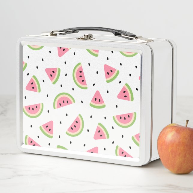 Pink Watermelons, Watermelon Seeds, Summer Pattern Metal Lunch Box (In Situ)